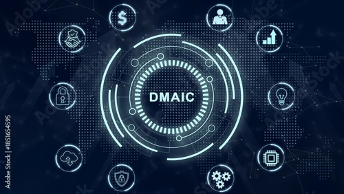 DMAIC, Six Sigma. Define, Measure, Analyse, Improve, Control. Standard quality control and lean manufacturing concept. 3d illustration