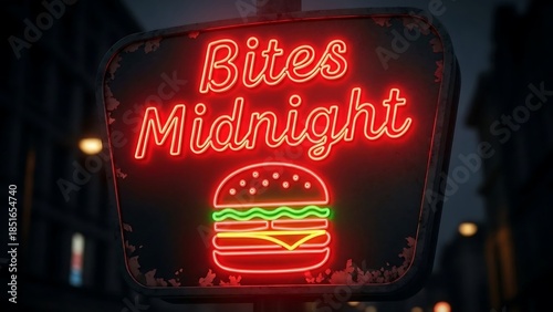 Neon Bites Midnight Signboard at Night.