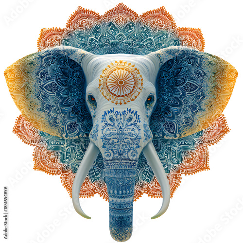 Mandala. Elephant. Popular geometric composition on a transparent background. India. Indian flag. East. For designers, marketers, IT professionals. Popular image, illustration.