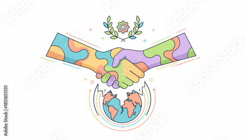 Global Partnership for Sustainable Development Goals and Unity Handshake