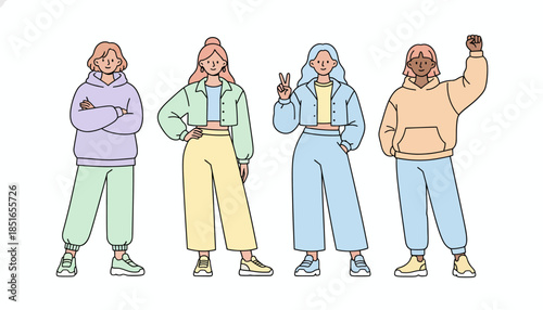 Diverse Group of Confident Young Women in Streetwear Style