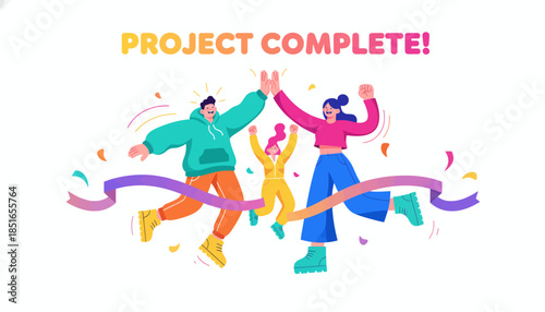 Successful Team Celebrating Project Complete with High Five Illustration