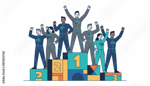 Diverse Business Team Celebrating Victory on the Winner's Podium