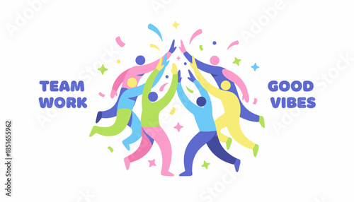 Colorful Group of People Showing Teamwork and Positive Good Vibes