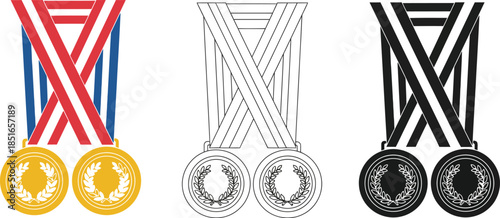 Three medals are displayed with different ribbon colors and designs.