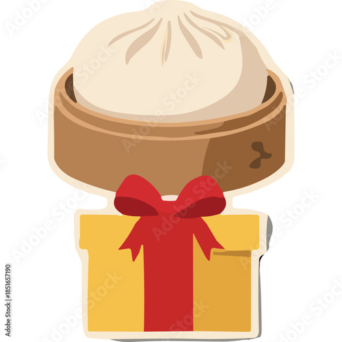 Steaming Dumpling Gift Box with Red Ribbon