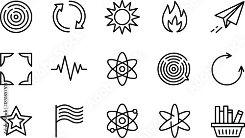 16 black and white of various symbols and paper plane