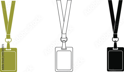 Three different lanyard ID badges are displayed against a white background.