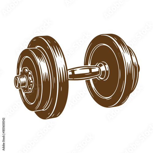 Detailed brown sketch vintage illustration of a dumbbell for fitness and exercise