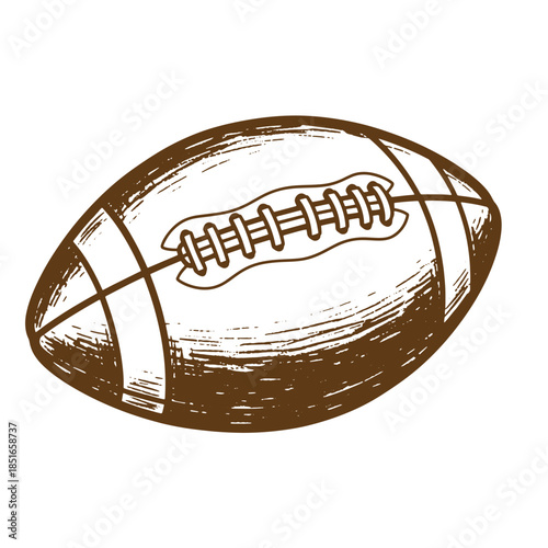 Detailed hand drawn brown sketch illustration of an american football on white background