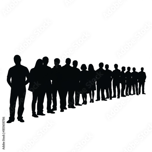 A group of people standing in a line silhouetted against a
