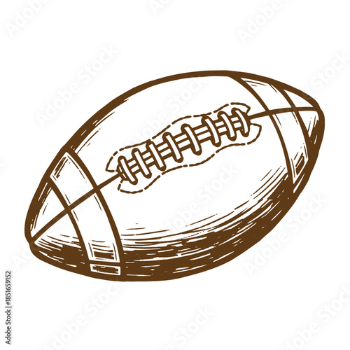 Detailed sketch illustration of a brown vintage american football against a white background