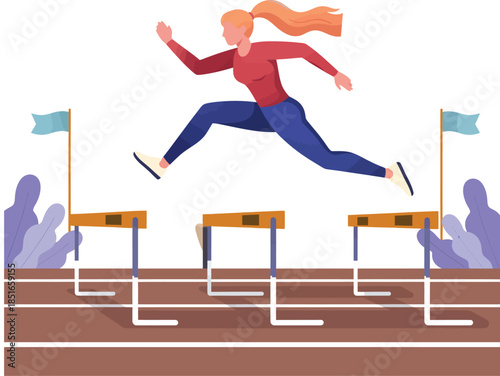 Leaping Hurdles: An illustration captures the dynamic movement of a woman clearing hurdles on a track, demonstrating strength, agility, and determination.