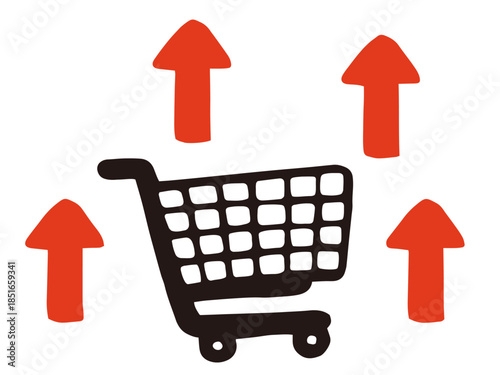 Shopping Basket and Rising Prices Vector Illustration – Inflation Concept