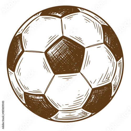 Detailed sketch of a classic soccer ball illustration in a vintage style for design