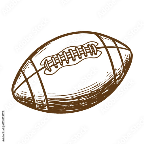Detailed sketch of a football illustrated in a vintage style with brown color on white background