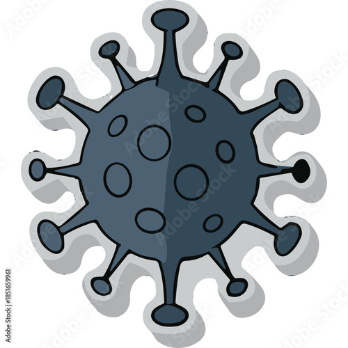 Stylized Dark Blue Coronavirus Icon with Shadow