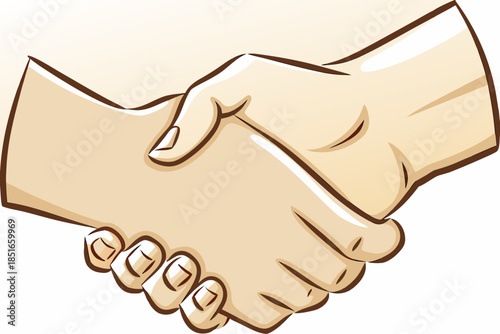 A simple illustration depicting two hands clasped in a friendly handshake
