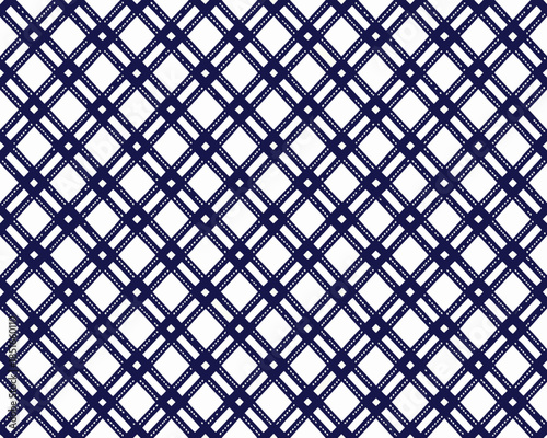 A dark blue and white diamond lattice pattern fills the entire frame