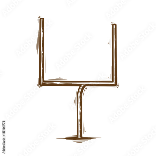 Hand drawn sketch illustration of a vintage football goalpost on a white background