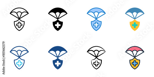 Disaster relief icons set multiple style collection. 
