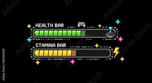 Pixelated Health And Stamina Bars For Video Games Design Concept