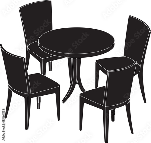 Modern dining table and chairs illustration
