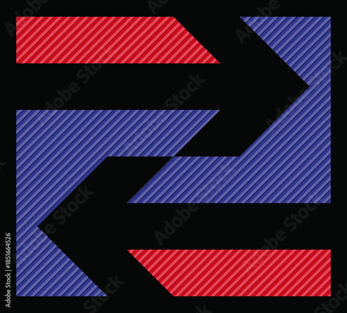 Abstract zigzag arrow composition with diagonal stripes.