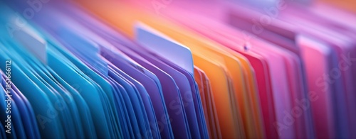 The file folders arranged in vibrant rainbow rows for organized office paperwork