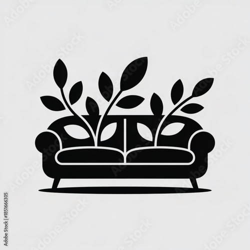 Sofa with plants growing out of it in black and white