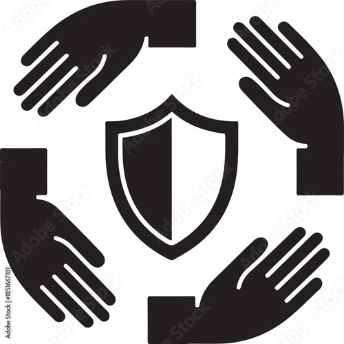 Protection and security with shield and hands