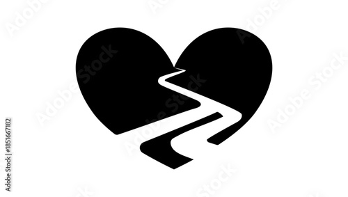 two paths unite, wedding, black isolated silhouette