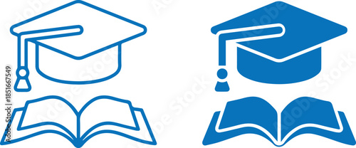 graduation cap,icons open book, education, academic achievement, learning, knowledge, black and white icons