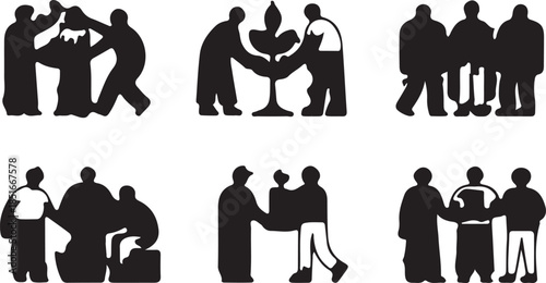 Teamwork and Cooperation Silhouette Icons for Social Concepts.