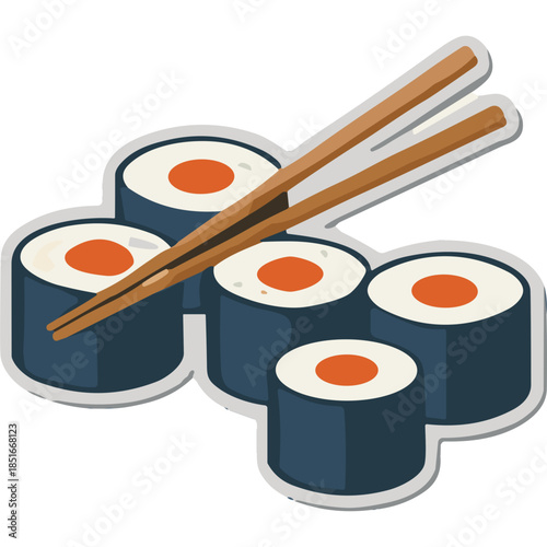 Stylized Sushi Rolls with Chopsticks Illustration