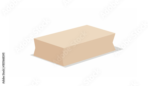 Minimal beige paper bag flat vector illustration on white