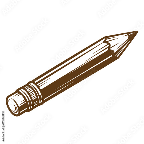 Brown sketch of a classic pencil isolated on a white background for design
