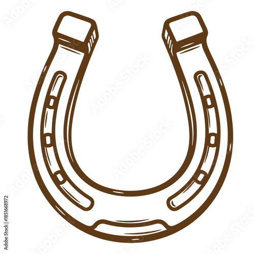 Brown sketch vintage horseshoe isolated on white background symbol of good luck and fortune