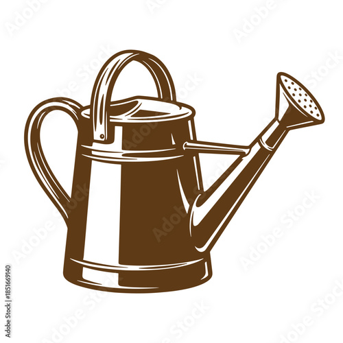 Classic brown sketch vintage watering can illustration for gardening and horticulture