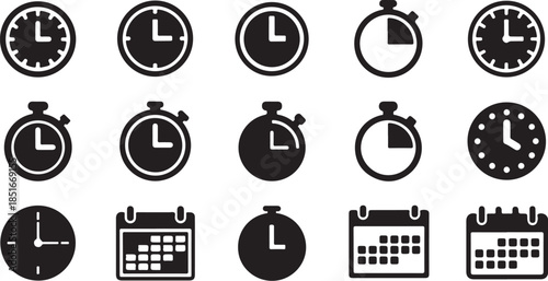 Various clock and calendar icons for time management