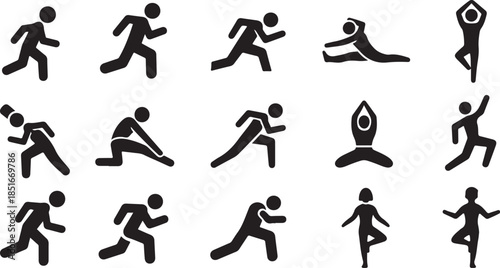 Stunning black silhouettes of people in various yoga poses