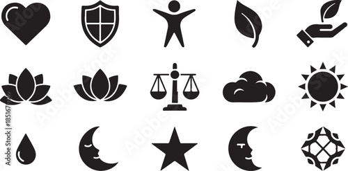 Collection of symbolic icons for business and design use