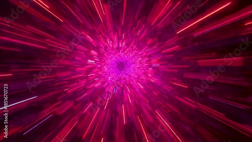 Radial explosion of bright pink and red light streaks expanding outward from central point