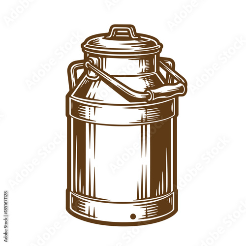 Detailed sketch illustration of a classic milk can for dairy farm or agriculture design