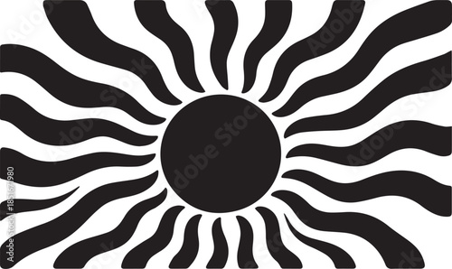 Black sunburst on white background abstract pattern shapes