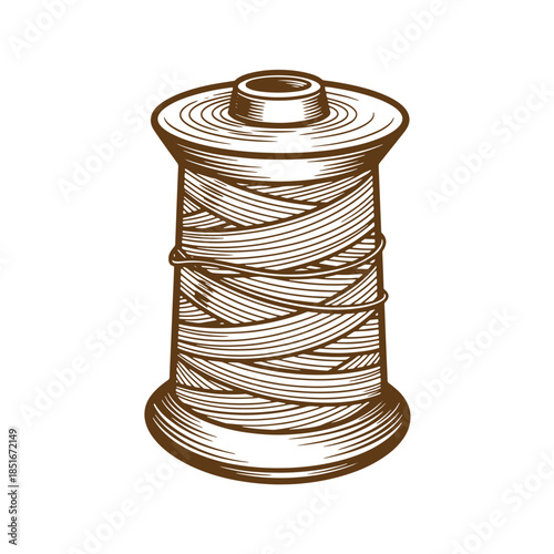 Detailed vintage brown sketch of a spool of thread for crafts and sewing projects