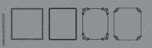 Set of decorative frames Elegant vector element for design in Eastern style, place for text. Floral black and gray borders. Lace illustration for invitations and greeting cards