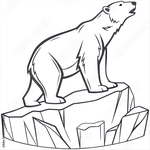 Polar bear on iceberg sketch wildlife drawing silhouette vector on a white background