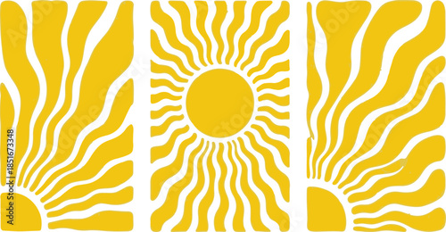 Yellow sunburst pattern on white background texture