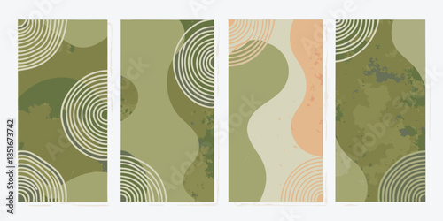 Abstract geometric patterns in muted earthy tones a set of four panels